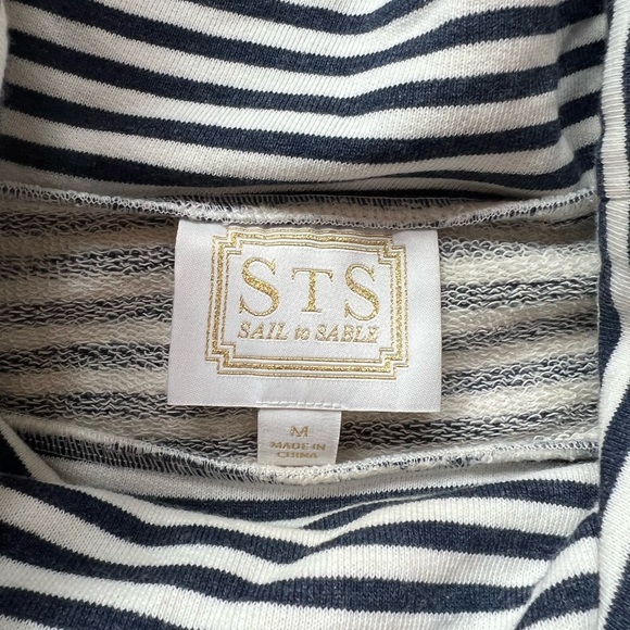 Sail To Sable Striped Cowl Neck Navy Striped Fringe Sweater size M - Picture 3 of 3